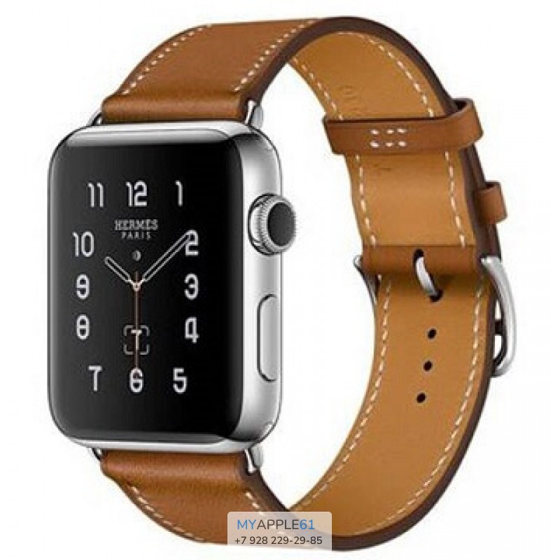 Apple Watch Hermes 38 мм, Корпус из нержавеющей стали, ремешок Simple Tour из кожи Barenia цвета Fauve